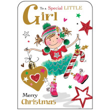 Jonny Javelin Special Little Girl Christmas Card, Single - Christmas Cards with Girl and Decorations Design and Special Finishes