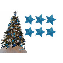 Pack of 6-8cm 3D Glitter Star Baubles Christmas Tree Decorations (Turquoise)