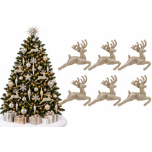 Pack of 6 - Hanging Glitter Reindeer Christmas Tree Decorations - 2.2cm x 9.5cm (Rose Gold)