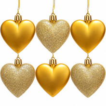 6pc Large Glitter & Matte Heart Baubles - Great Christmas Tree Decorations, Heart Baubles (Gold)