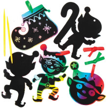 Baker Ross Christmas Elf Scratch Art Decorations Pack of 10 - Christmas Decoration Craft Kit for Kids, Festive Craft Activities for Children (AX395)
