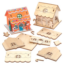 Baker Ross AX364 Gingerbread House Wooden Tealight Holder - Pack of 3, Gingerbread Candle Holder, Wooden Christmas Decorations for Kids