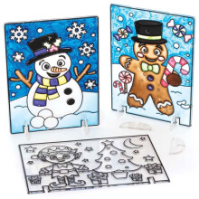 Baker Ross FC182 Christmas Suncatcher Pictures - Pack of 4, Suncatchers for Kids with Stained Glass Effect