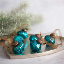 Arthur Cameron - Set of 6 Small 1" Crackle Glass Lantern Ornaments - Hand-Blown Glass Baubles for Rustic Christmas Decorations