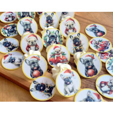 Pre-Cut Christmas French Bulldog Edible Rice Wafer Paper Cupcake Toppers Cake Decorations Wedding Party Xmas Frenchie Cake Toppers Birthday Cupcake