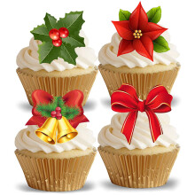 Pre-cut Edible Christmas Decorations Rice/Wafer Paper Cupcake Cake Dessert Toppers Winter Holiday Season Decorations