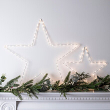 Lights4fun Set of 2 Christmas Indoor Light Up Star Window Decorations with 120 Warm White LEDs Battery Operated Timer
