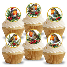 Pre-Cut Robin Bird Edible Christmas Cake Decorations Rice Wafer Paper Cupcake Toppers Wedding Party Xmas Cake Toppers Birthday Cupcake Decoration