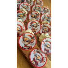 Pre-Cut Cute Reindeer Edible Christmas Cake Decorations Rice Wafer Paper Cupcake Toppers Wedding Party Xmas Cake Toppers Birthday Cupcake Decoration
