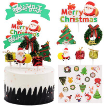 Christmas Cake Decorations, Christmas Cupcake Ornaments, Toppers, Santa Clause, Tree, Snowman Holiday Cake Decor for Theme Party - 26pcs