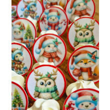 Pre-Cut Cute Christmas Animals Edible Cake Decorations Rice Wafer Paper Cupcake Toppers Wedding Party Xmas Cake Toppers Birthday Cupcake Decoration