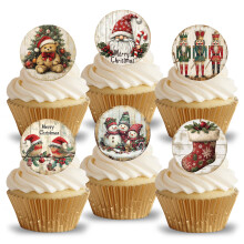 Pre-Cut Vintage Traditional Christmas Edible Rice Wafer Paper Cupcake Toppers Cake Decorations Party Xmas Cake Toppers Victorian Cupcake Decoration