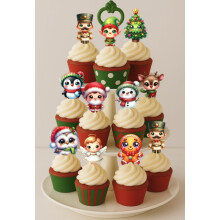 34 x PRE CUT CUTE CHRISTMAS STAND UP EDIBLE WAFER CARD RICE PAPER CUPCAKE TOPPERS DECORATIONS
