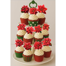 30 x PRE CUT POINSETTIA CHRISTMAS FLOWER STAND UP EDIBLE WAFER CARD RICE PAPER CUPCAKE TOPPERS DECORATIONS