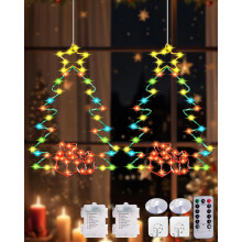 Christmas Window Lights, 2PCS Christmas Tree Window Lights Battery Operated, 8 Modes Christmas Silhouette Lights Indoor Outdoor with Timer
