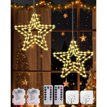 Christmas Star Window Lights - Battery Powered with Remote & Timer, 8 Modes Warm White 3 in 1 LED Hanging Star Lights Christmas Decorations