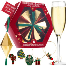 KreativeKraft Luxury Christmas Crackers, 6 Pack Deluxe Xmas Crackers, Wine Glass Charms or Decorative Pins