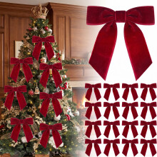 Vintage Christmas Decorations 16 Pack Velvet Red Bow (Wine Red)