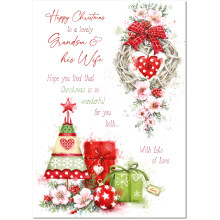 doodlecards Grandson and Wife Christmas Card Heart Decorations Medium Size Christmas Card for Grandson & Wife with Plain Envelope