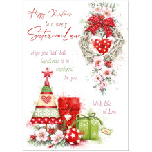 doodlecards Sister in Law Christmas Card Heart Decorations Medium Size Christmas Card for Sister-in-Law with Plain Envelope