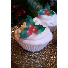 24 x Pre-cut Edible Christmas Holly Wafer/Rice Paper Cupcake Cake Toppers Birthday Party Wedding Decorations