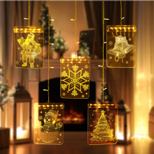 Festive Fix LED Christmas Window Lights Square - 54 LED 3D Acrylic Hanging Santa, Snowflake, Bells & Tree Designs