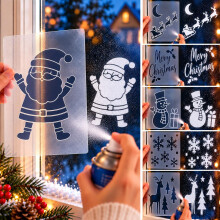 6 Plastic Christmas Snow Spray Stencils - 30 x 22cm Large Reusable Plastic Xmas Stencils