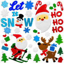 Christmas Gel Window Stickers - 4 Sheets 19 x 19cm Festive Gel Clings with Santa, Snowmen, Reindeer, Snowflakes, Christmas Trees & Gifts