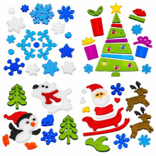 Christmas Gel Window Stickers - 4 Sheets 19 x 19cm - Santa, Reindeer, Penguin, Polar Bear, Snowman