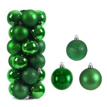 24 Pack Green Christmas Baubles 6cm - Shiny, Matt & Glitter Tree Decorations
