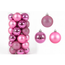 24 x 60 mm Pink Christmas Tree Baubles - Shatterproof Hanging Ornaments | Matt