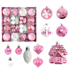 Pink & White Christmas Ornaments Set 40PCS - Shatterproof Xmas Tree Decorations with Baubles, Hearts, Pine Cones