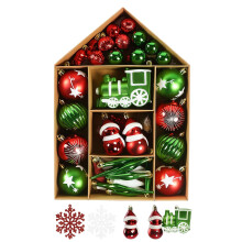 70-Piece Christmas Bauble Set - Red & Green Tree Decorations | 18 Varieties | 70 Pre-Tied Ornaments | Shatterproof Xmas Baubles