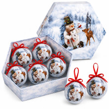 Christmas Tree Decorations Xmas Baubles Red Ribbon Set of 7 With Gift Box