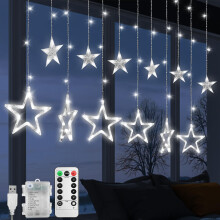 Jsdoin Christmas LED Stars Curtain Lights,12 Stars 138 Window Curtain String Lights with 8 Flashing Modes Decoration for Wedding, Party,Wall
