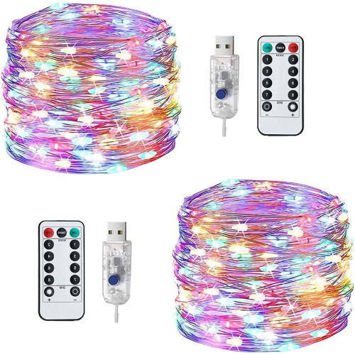 Lezonic 2 Pack Fairy Lights Plug in Powered,12M/120LED USB String Lights