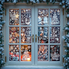 Christmas Window Stickers with Green Glitter - 9 Sheets Xmas Window Clings for Glass, Merry Christmas Stickers for Holiday Decorations
