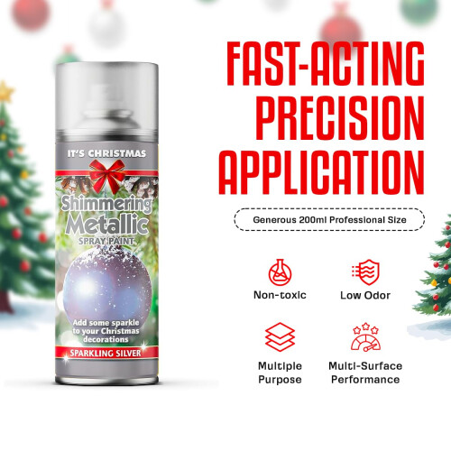 ZOPPER Christmas Shimmering Metallic Silver Spray Paint 200ml 2