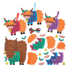 Baker Ross FN321 Christmas Highland Cow Decoration Kits - Pack of 8, Christmas Arts and Crafts for Kids, Christmas Decorations