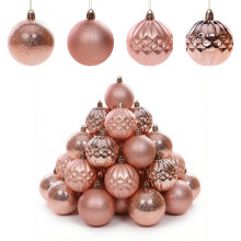 Rose Gold Christmas Baubles 6cm Set of 20 Mixed Style Pack Shatterproof Xmas Tree Decorations Rose Gold Bauble Set for Christmas Tree Décor Style 1