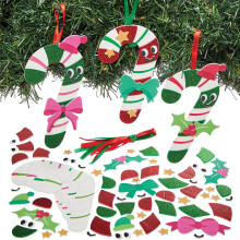 Baker Ross FN675 Candy Cane Mix & Match Decoration Kits - Pack of 8, Christmas Craft Sets for Festive Candy Cane Decorations