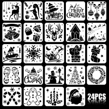 VEYLIN 24 Christmas Stencils Reusable Snow Stencils Template for Window Glasses Scrapbook Winter Decorations