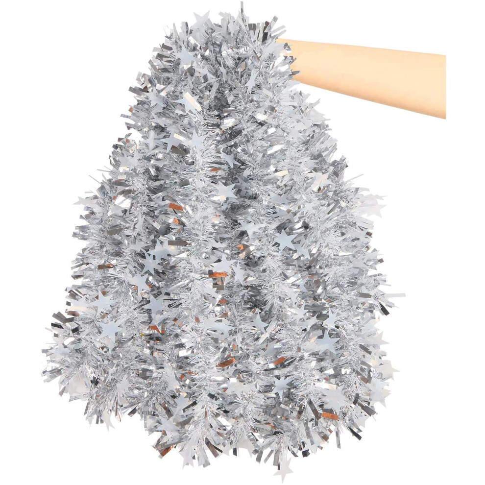 Lokipa Silver Tinsel With Star 10M Silver Christmas Chunky Tinsel Garland With Star For Christmas Tree Decorations - Image 3