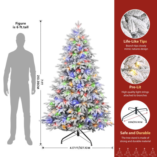 SHareconn 7FT Pre-Lit Snow Flocked PE Cedar Artificial Christmas Tree 1