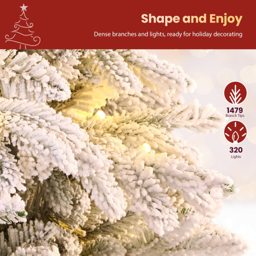 SHareconn 7FT Pre-Lit Snow Flocked PE Cedar Artificial Christmas Tree 2