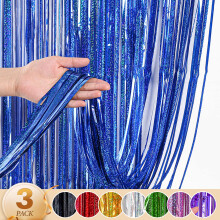 WenYa 3 Pack Blue Foil Tinsel Curtains, 3.3ft x 6.6ft Party Decorations