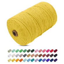 Uiopa Macrame Cord 3mm x 200m, Thick Macrame Rope Yarn Soft Natural Cotton Cord, Coloured 4-Ply Macrame String for DIY Craft, Plant Hangers
