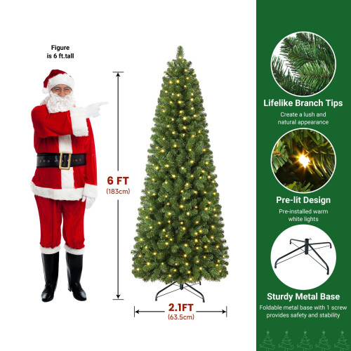 SHareconn 6ft Artificial Slim Pencil Christmas Tree With 529 Branches Tips 1