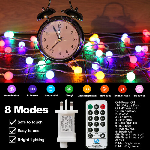 120LED Fairy Lights Plug in, 12M/39ft Globe String Lights 2