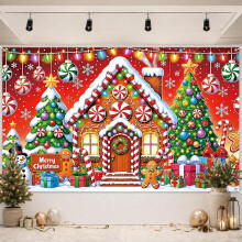 Merry Christmas Banner Red Christmas Decorations Gingerbread Man Backdrop